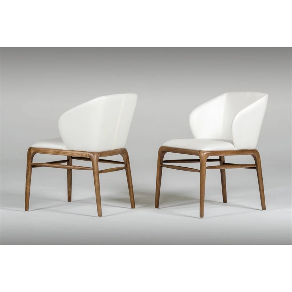 White and Brown Leatherette Upholstered Chair with Wooden Legs Z35595