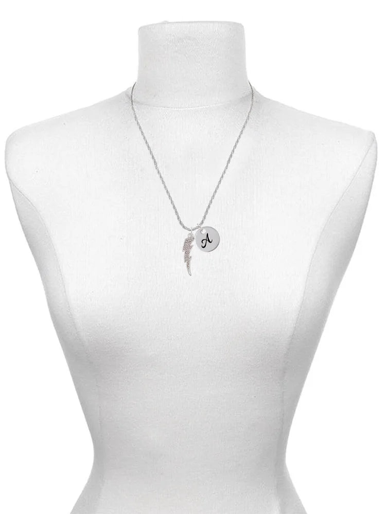 Clear AB Crystal Lightning Bolt Script Initial Charm Necklace, 20"+3" N266
