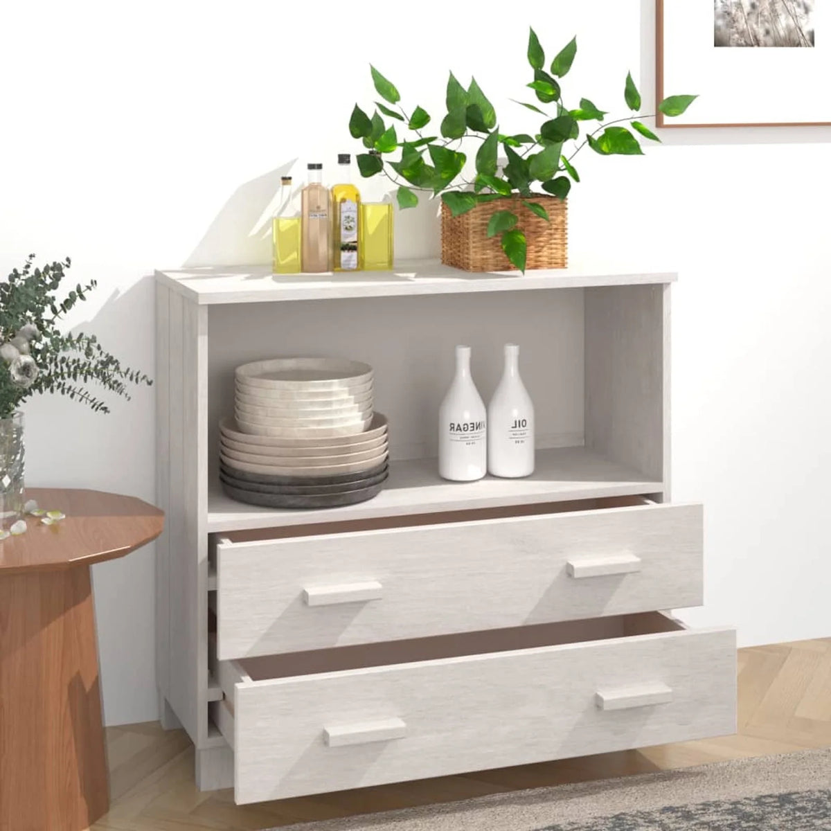 White Solid Wood Pine Sideboard A76691