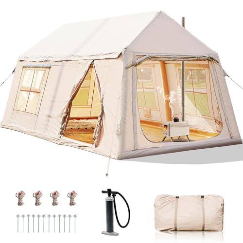 Inflatable Tent with Hand Pump and Stove Jack, Waterproof Oxford, 4-6 Person Q272