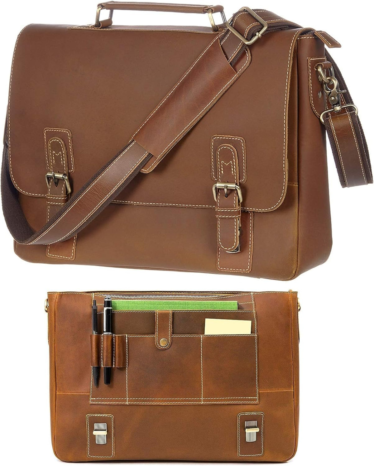 Leather Messenger Bag 16 Laptop Computer Bag M9783