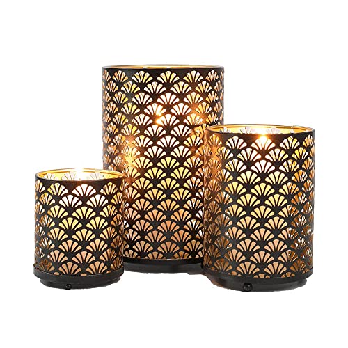 Set of 3 Metal Candle Holders Bronze Hurricane Pillar Candleholder L99366