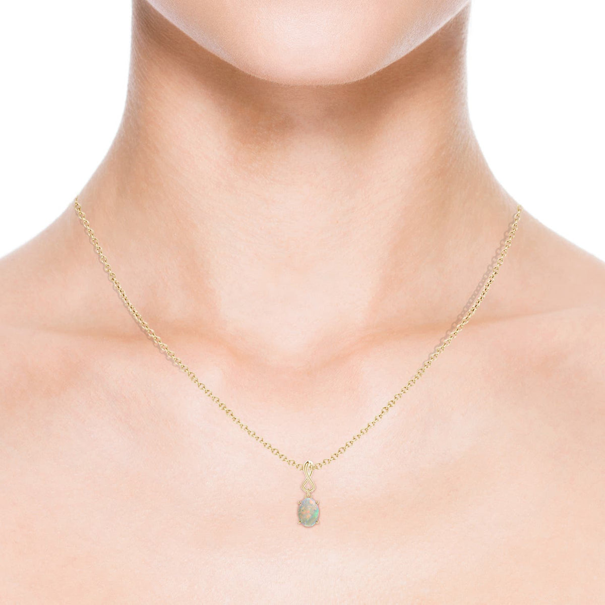 14K Yellow Gold Opal Pendant Necklace N6046