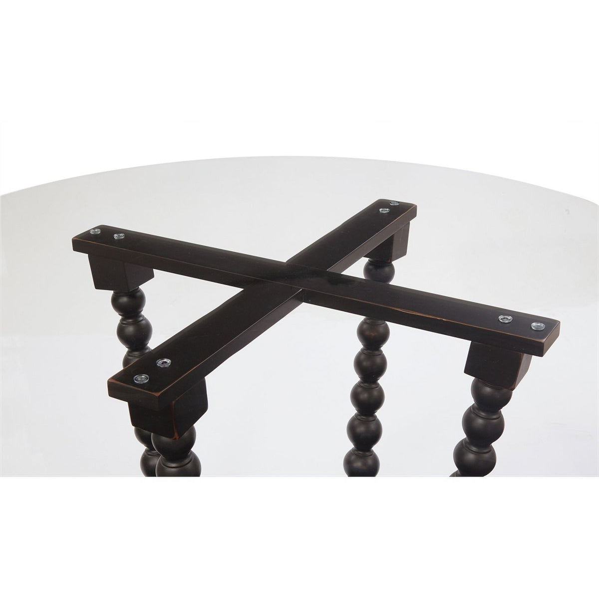Antique Black Round Wood & Glass Dining Table J2323
