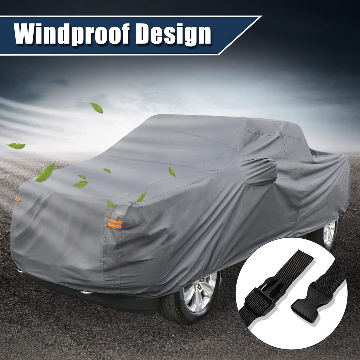 Gray PEVA Pickup Truck Car Cover with Driver Door Zipper F762269