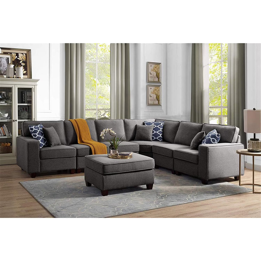 Dark Gray Linen 7Pc Modular Sectional Sofa and Ottoman X971524