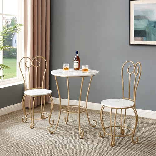 2-Piece Bistro Dining Set with Marble-Look Tabletop and Gold Metal Frame B969593