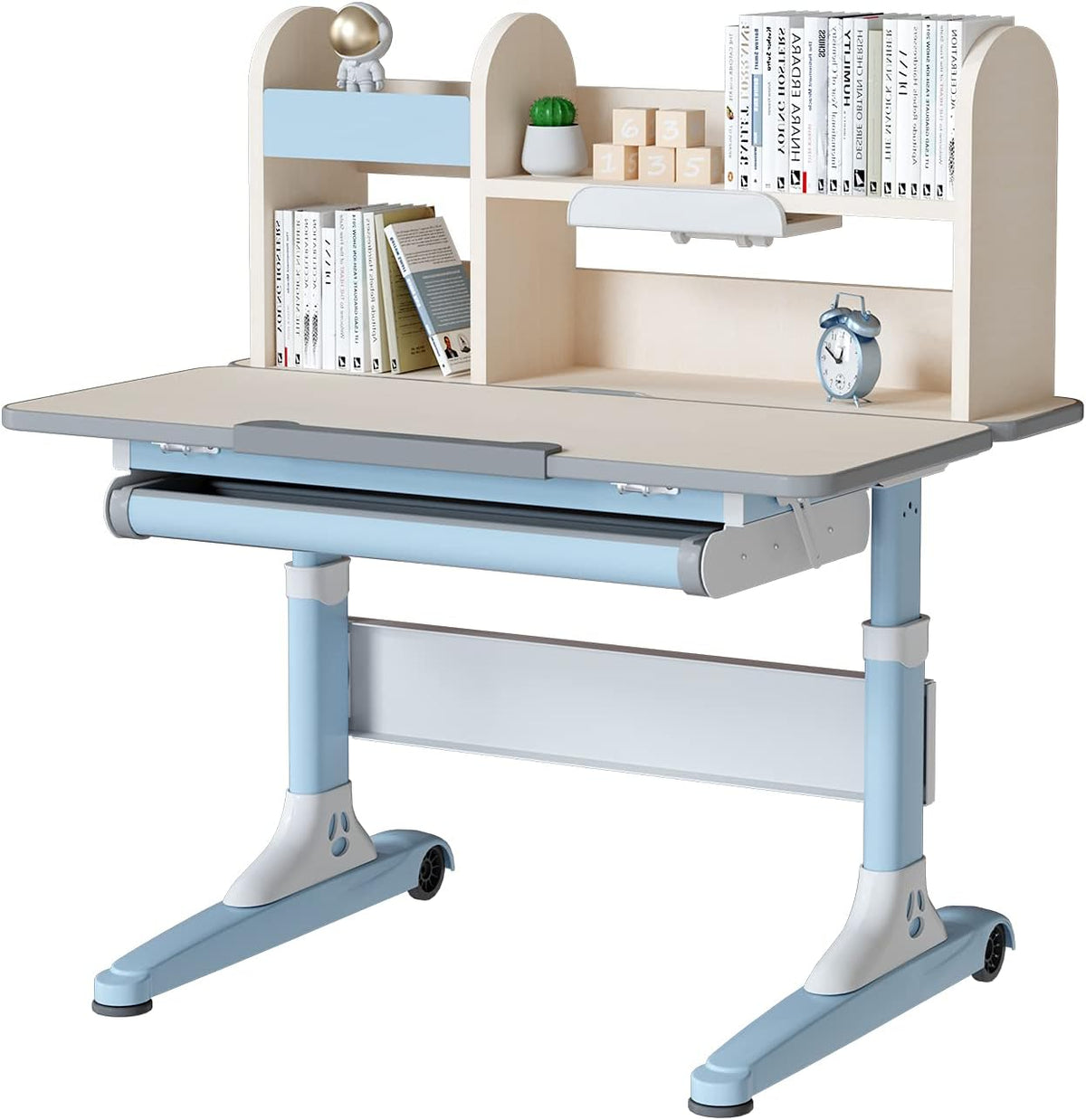 Pink Height Adjustable Kids Study Desk and Chair Set with Drawer and Bookshelf K668