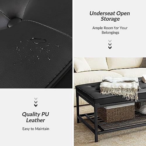 Tufted Leather Padded 2-Tier Coffee Table Ottoman R1535