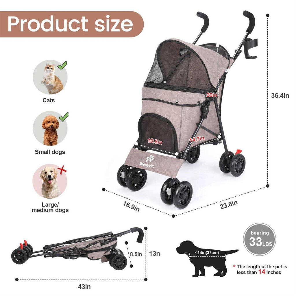 4 Wheels Foldable Pet Dog Stroller with Cup Holder Y6723