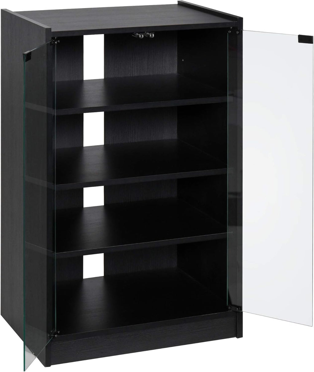 Black 5-Tier Media Stand Cabinet with Tempered Glass Doors M650092