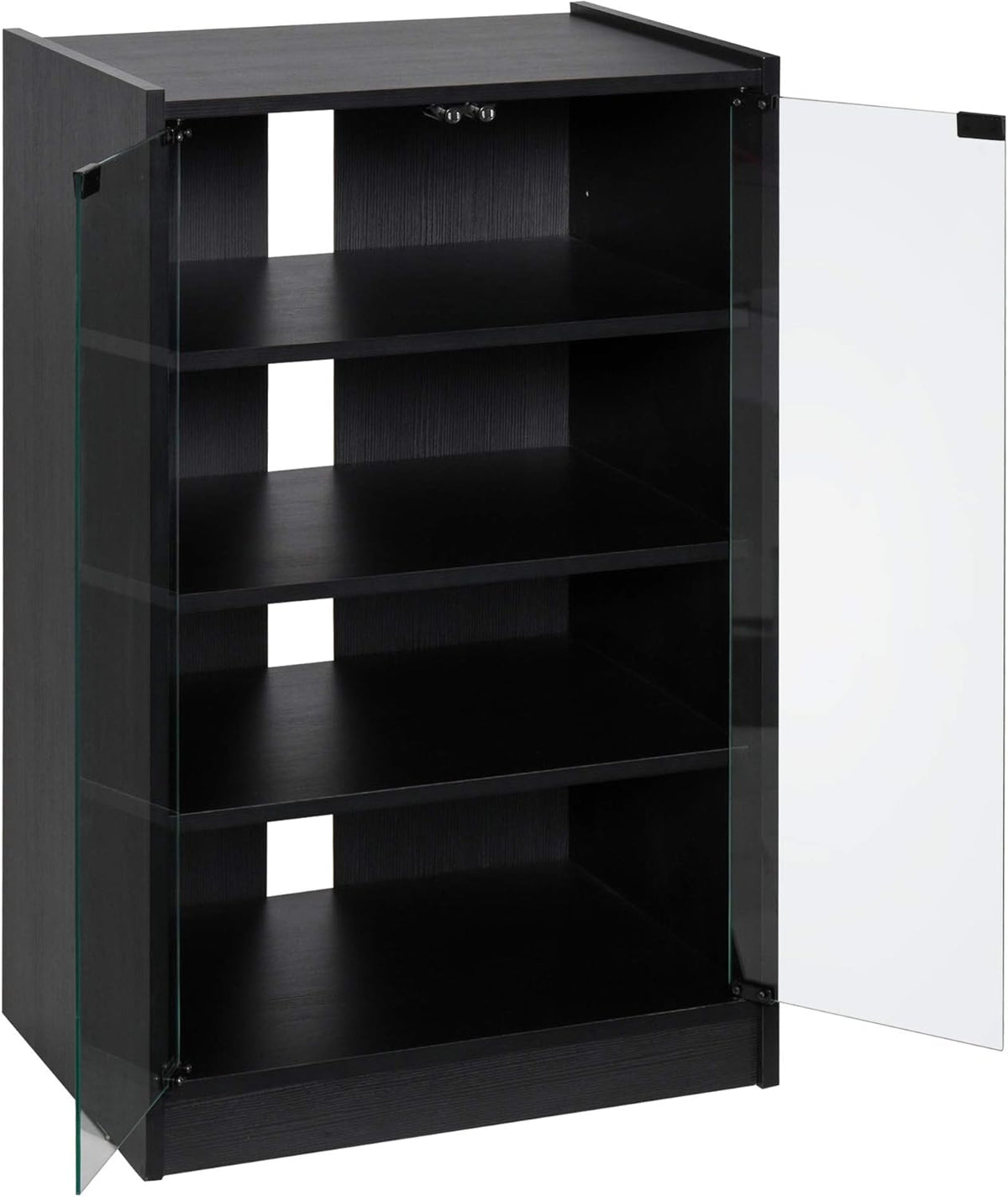 Black 5-Tier Media Stand Cabinet with Tempered Glass Doors M650092