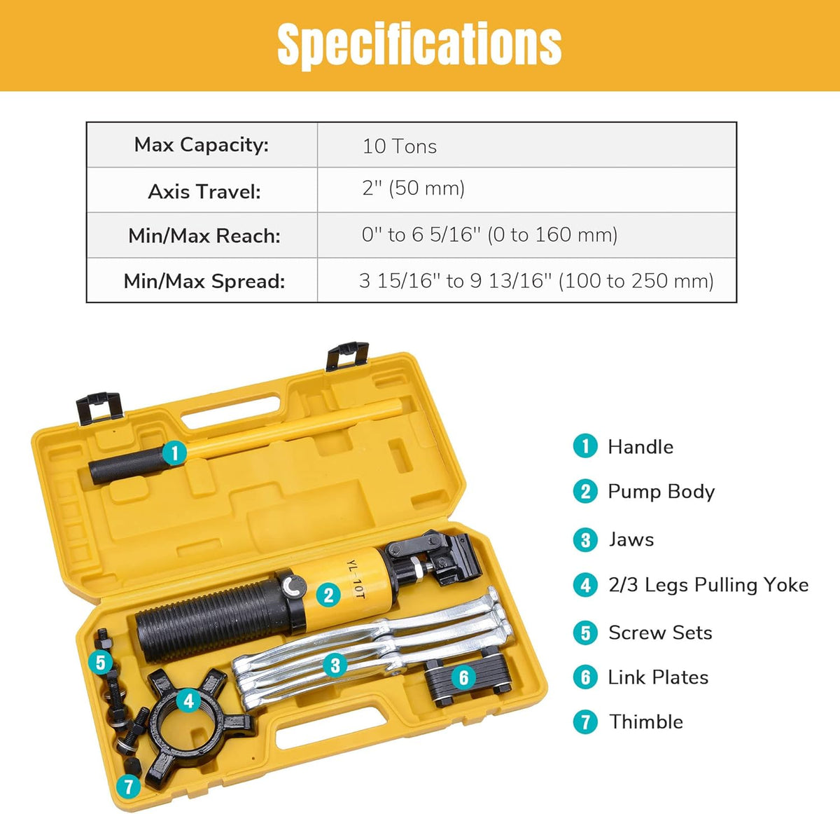 3-Jaw Hydraulic Gear Puller Set 10 Ton with Case H638890