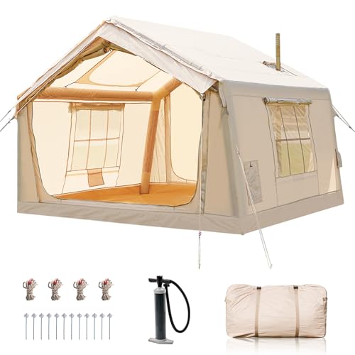 Inflatable Tent with Hand Pump and Stove Jack, Waterproof Oxford, 4-6 Person Q272