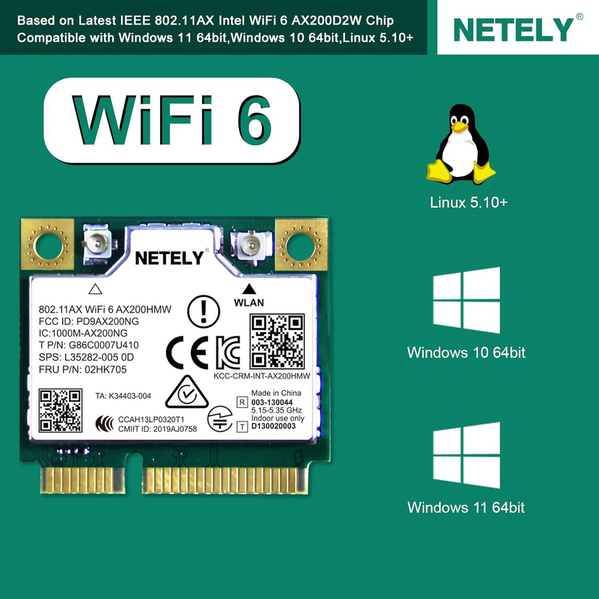 WiFi 6 AX200HMW Mini-PCIE Interface WiFi Adapter 3000Mbps Pack of 2 E502263