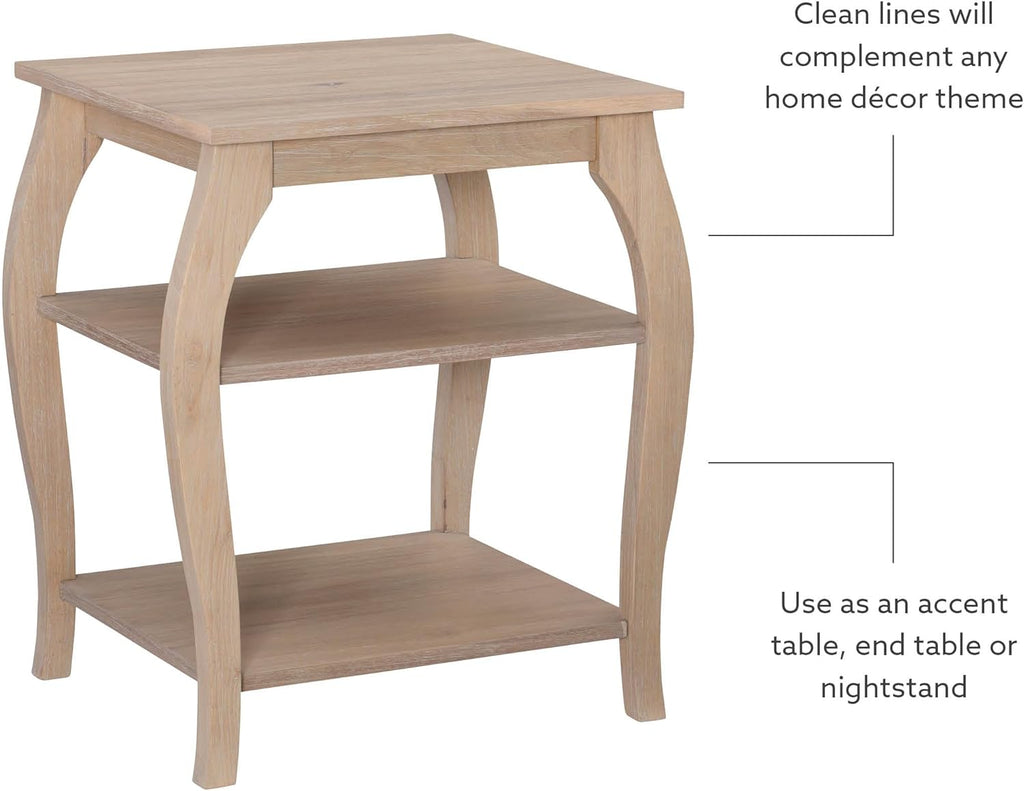 Natural Wooden Side Table with Curved Legs and Two Display Shelves D5472