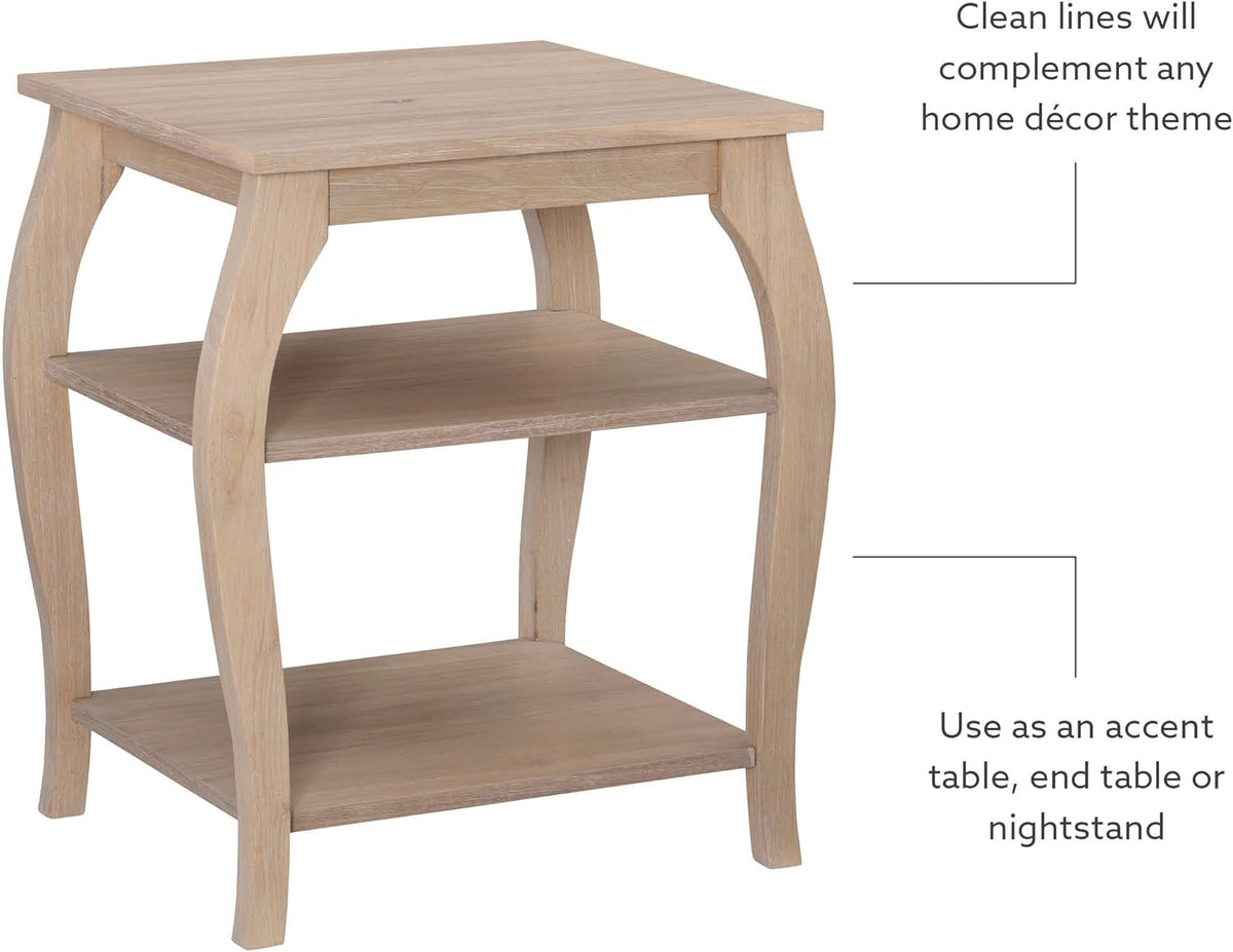 Natural Wooden Side Table with Curved Legs and Two Display Shelves D5472