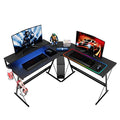 Carbon Fiber Black L Shaped Gaming Desk with LED, 55 Inch R89352