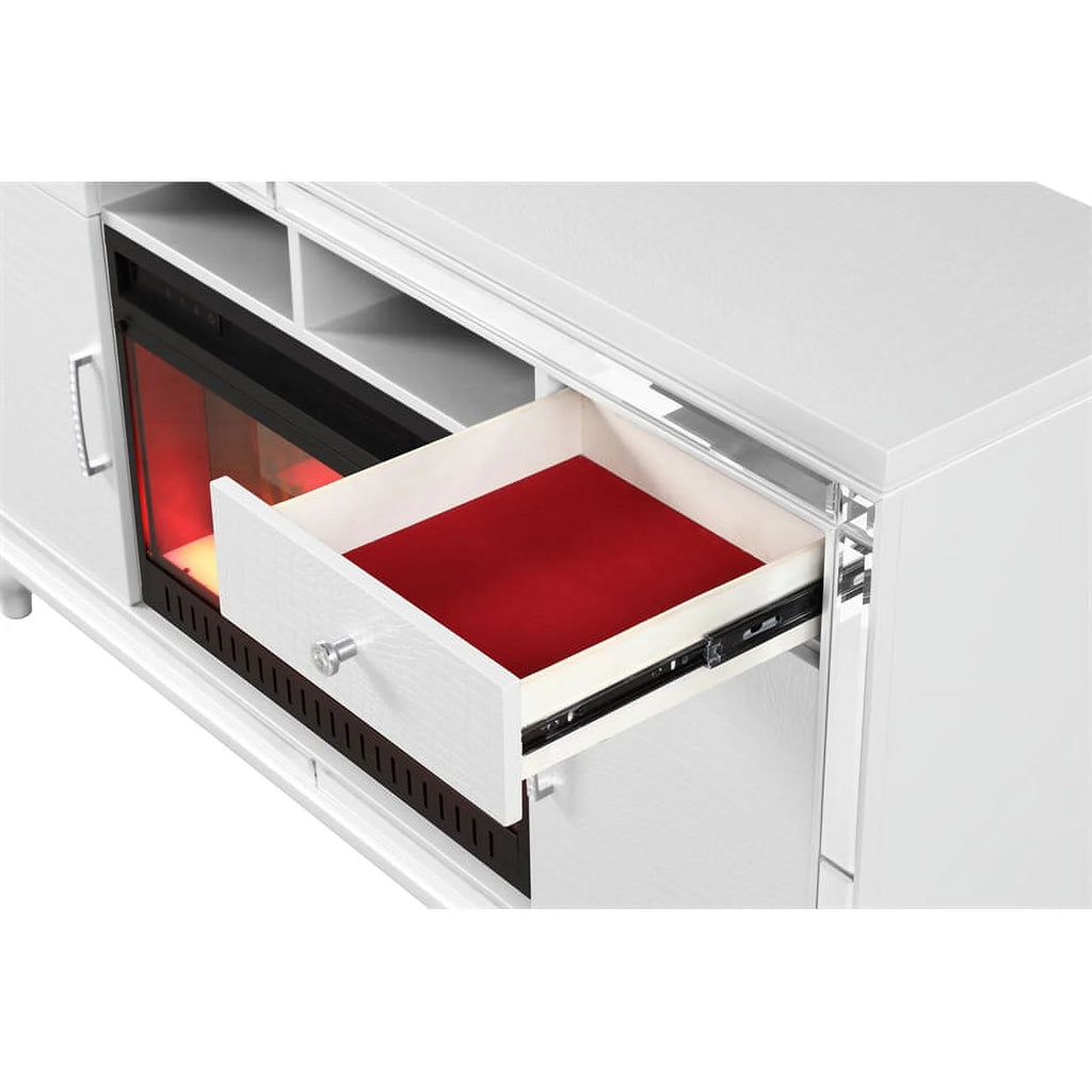 Solid Wood TV Stand With Electric Fireplace in White C995431