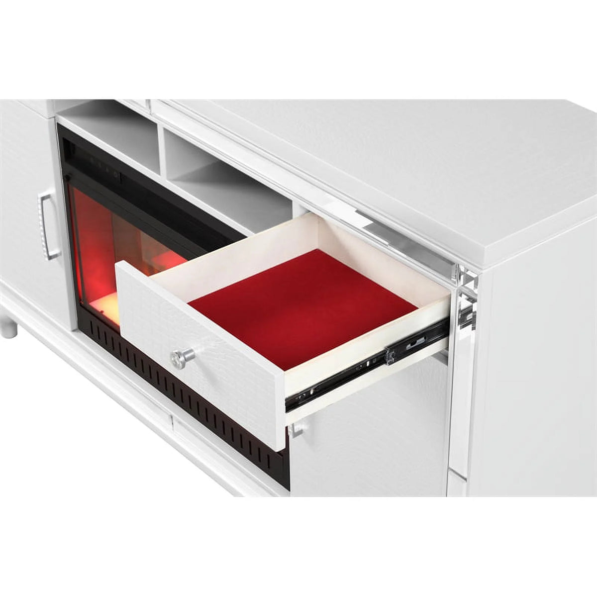 Solid Wood TV Stand With Electric Fireplace in White C995431