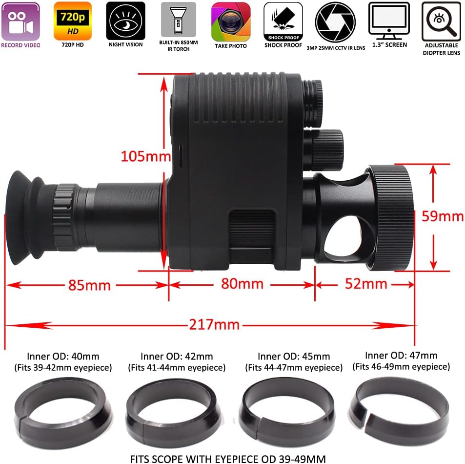 720p HD Night Vision Scope Camcorder Monocular with Built-in 850nm Infrared Flashlight E77188