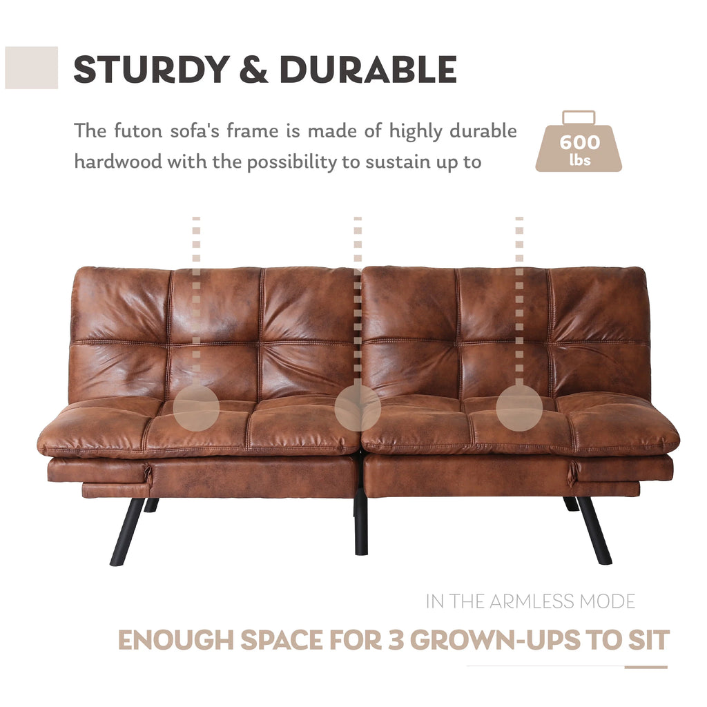 Brown Convertible Memory Foam Futon Sofa Bed Q3905