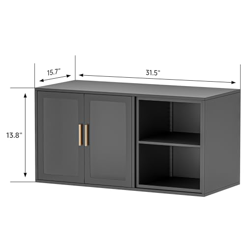 Black Over Toilet Wall Mounted Metal Cabinet with Two Glass Doors and Shelves F50821