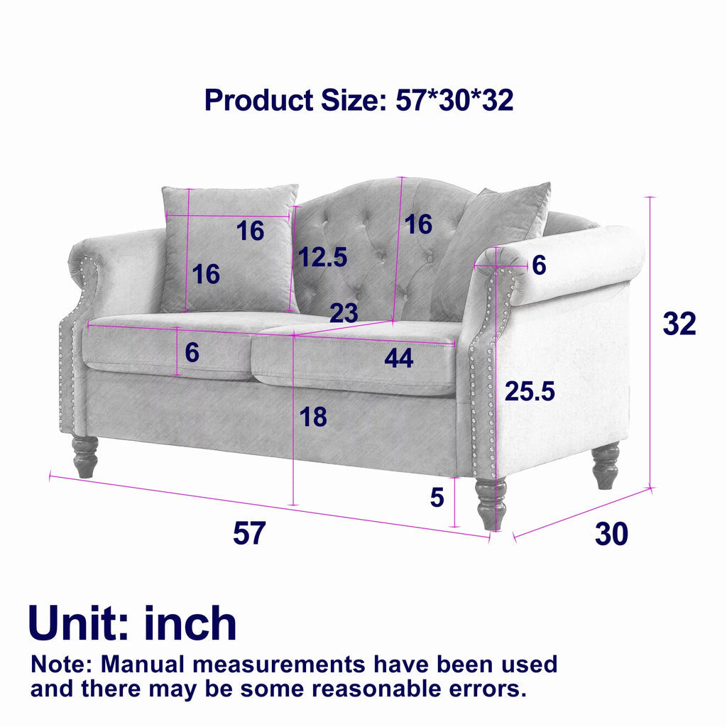 Grey Velvet 2 Seater Chesterfield Sofa R551768