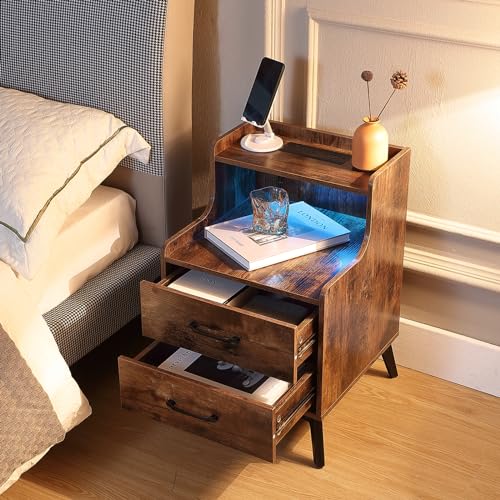 Nightstands Set 2 with Drawers and Solid Wood Legs G8599