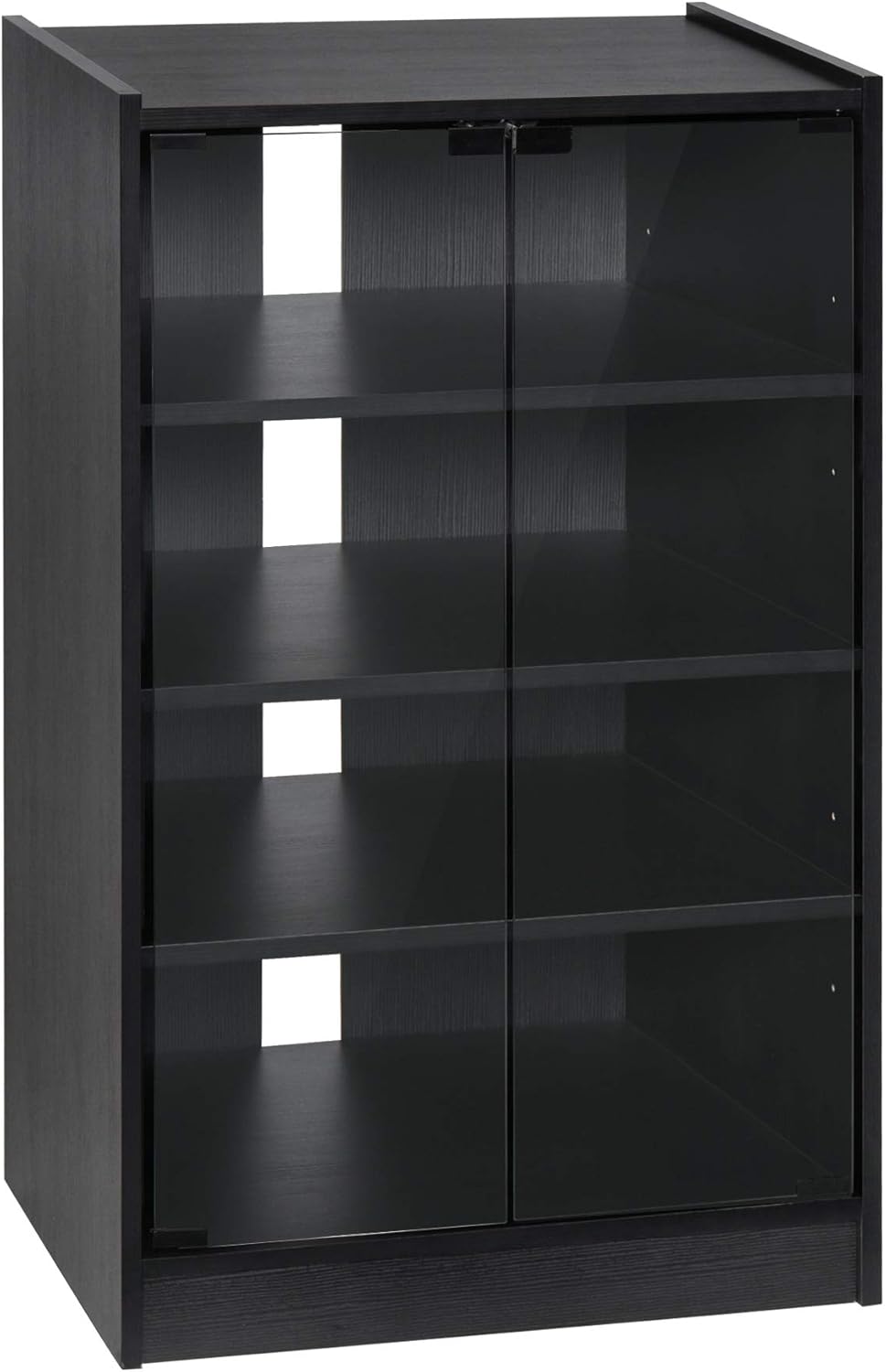 Black 5-Tier Media Stand Cabinet with Tempered Glass Doors M650092