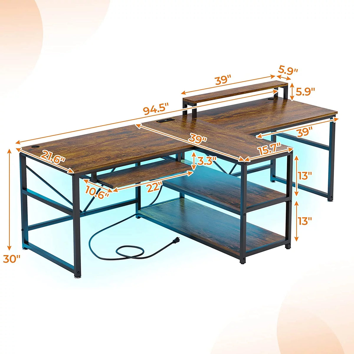 94.5" Home Office Computer Gaming Desk with Storage O994586