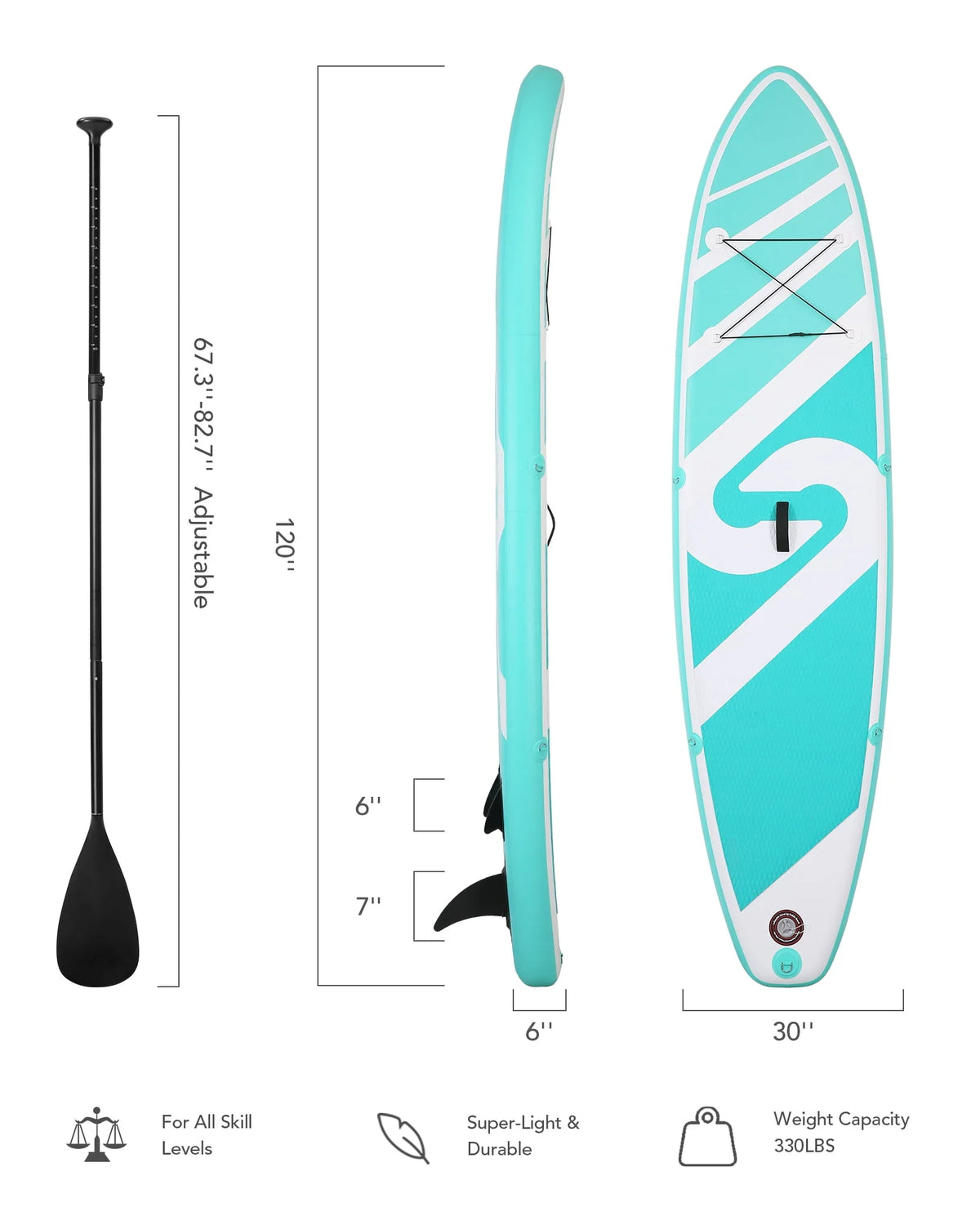 10' Green Inflatable Paddle Board with Carry Bag Y402403