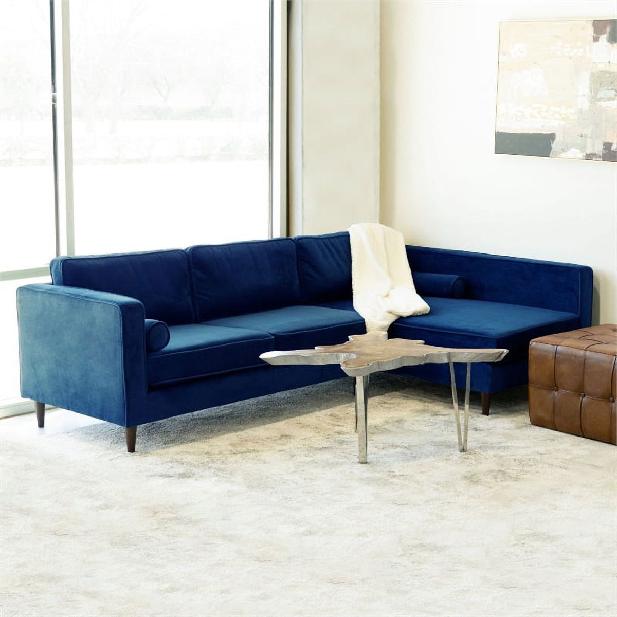 Blue Velvet L-Shaped Right-Facing Sectional E603263