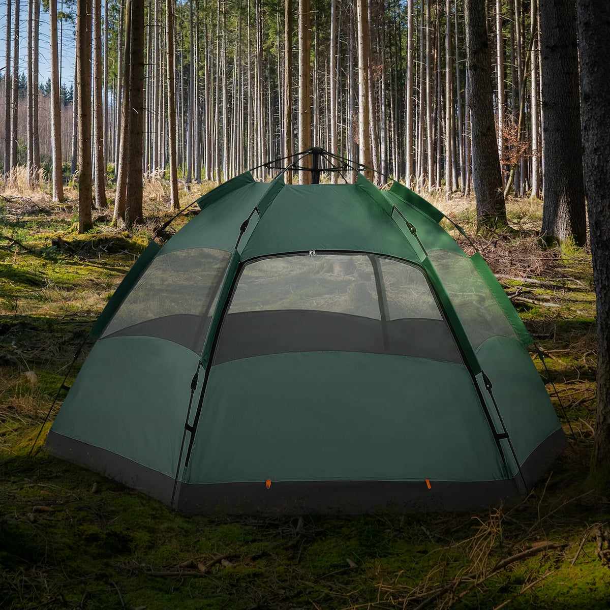 Large 4 Person Double Layer Camping Tent with Carry Bag, Green O715