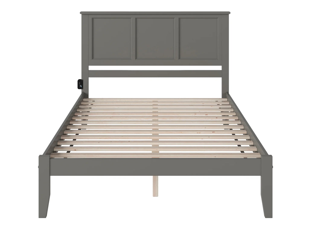 King Solid Wood Platform Bed with Panel Headboard in Grey J382