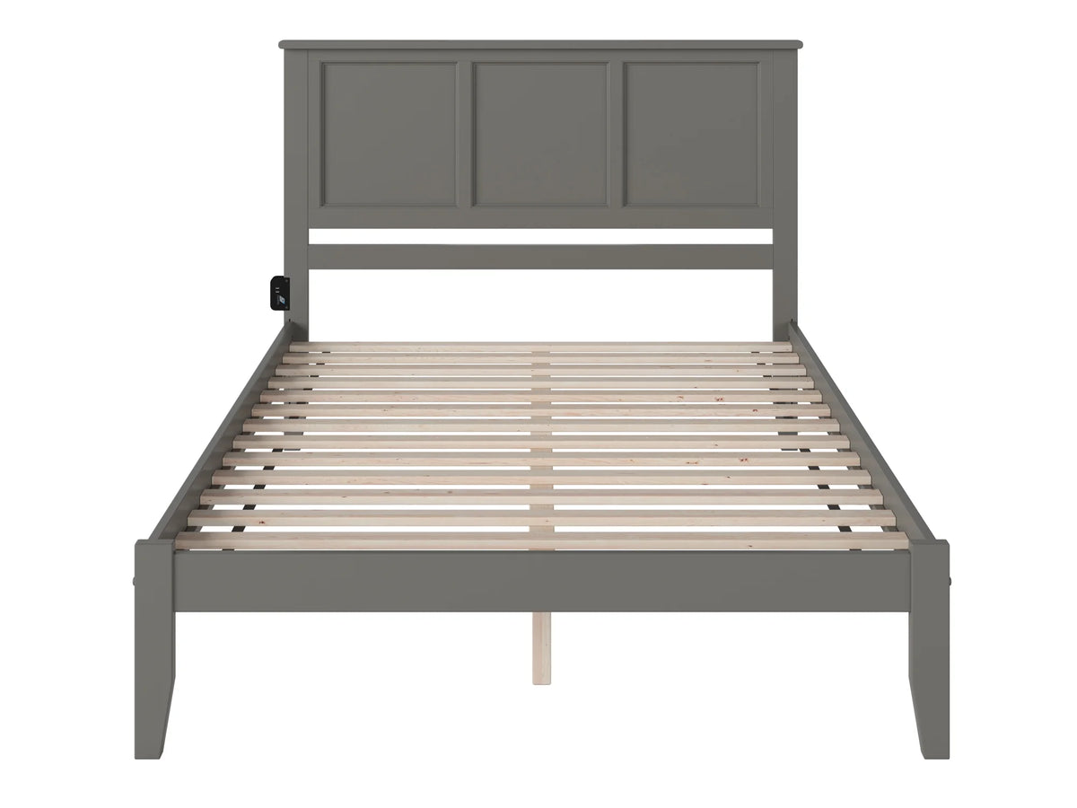 King Solid Wood Platform Bed with Panel Headboard in Grey J382