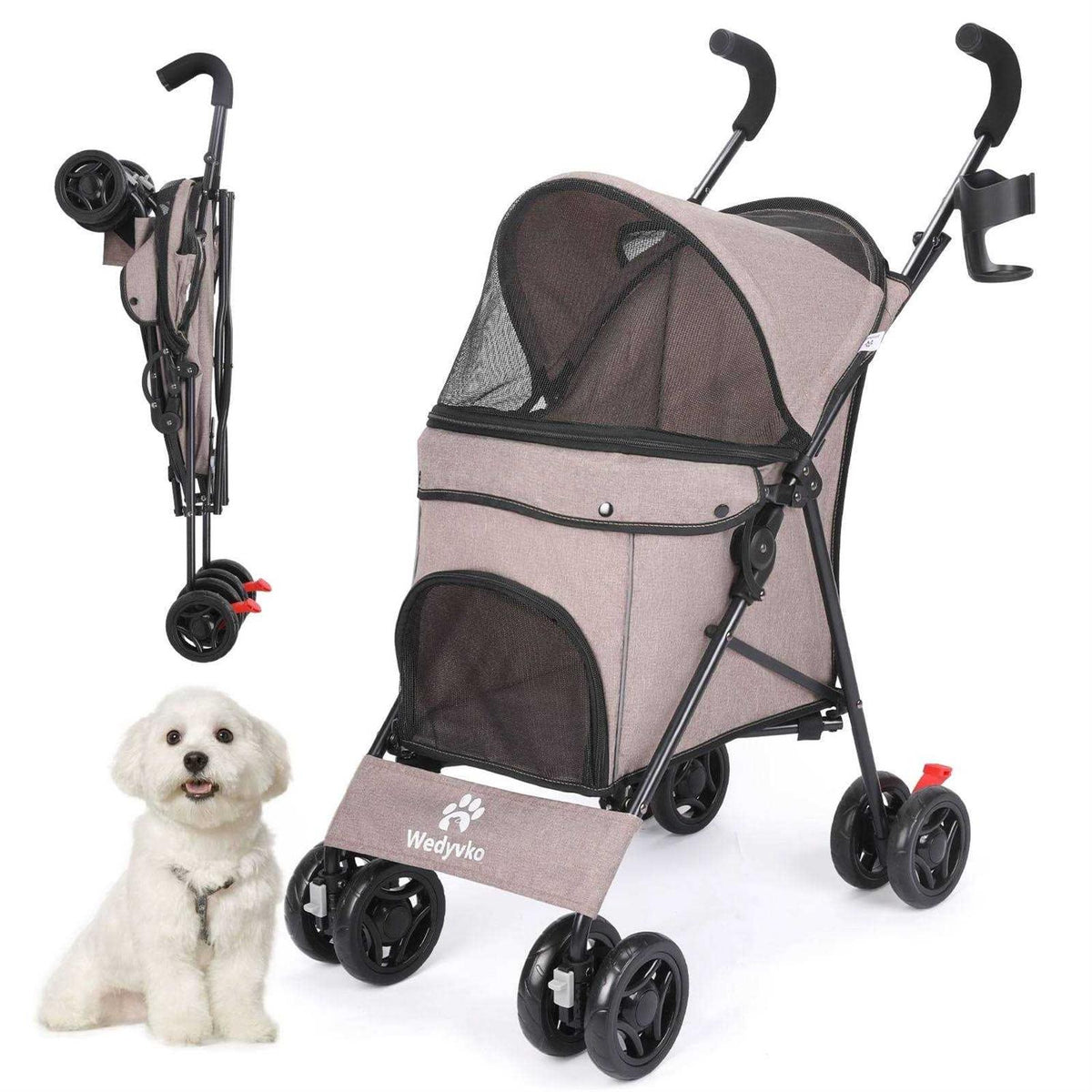 4 Wheels Foldable Pet Dog Stroller with Cup Holder Y6723
