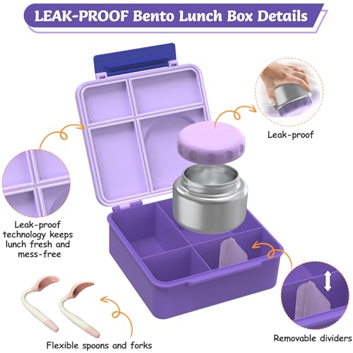8oz Leak-Proof 4 Compartment Bento Lunch Box Set with Thermo Food Jar and Insulated Bag C6384