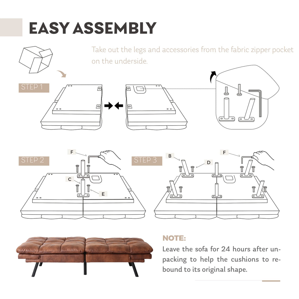 Brown Convertible Memory Foam Futon Sofa Bed Q3905