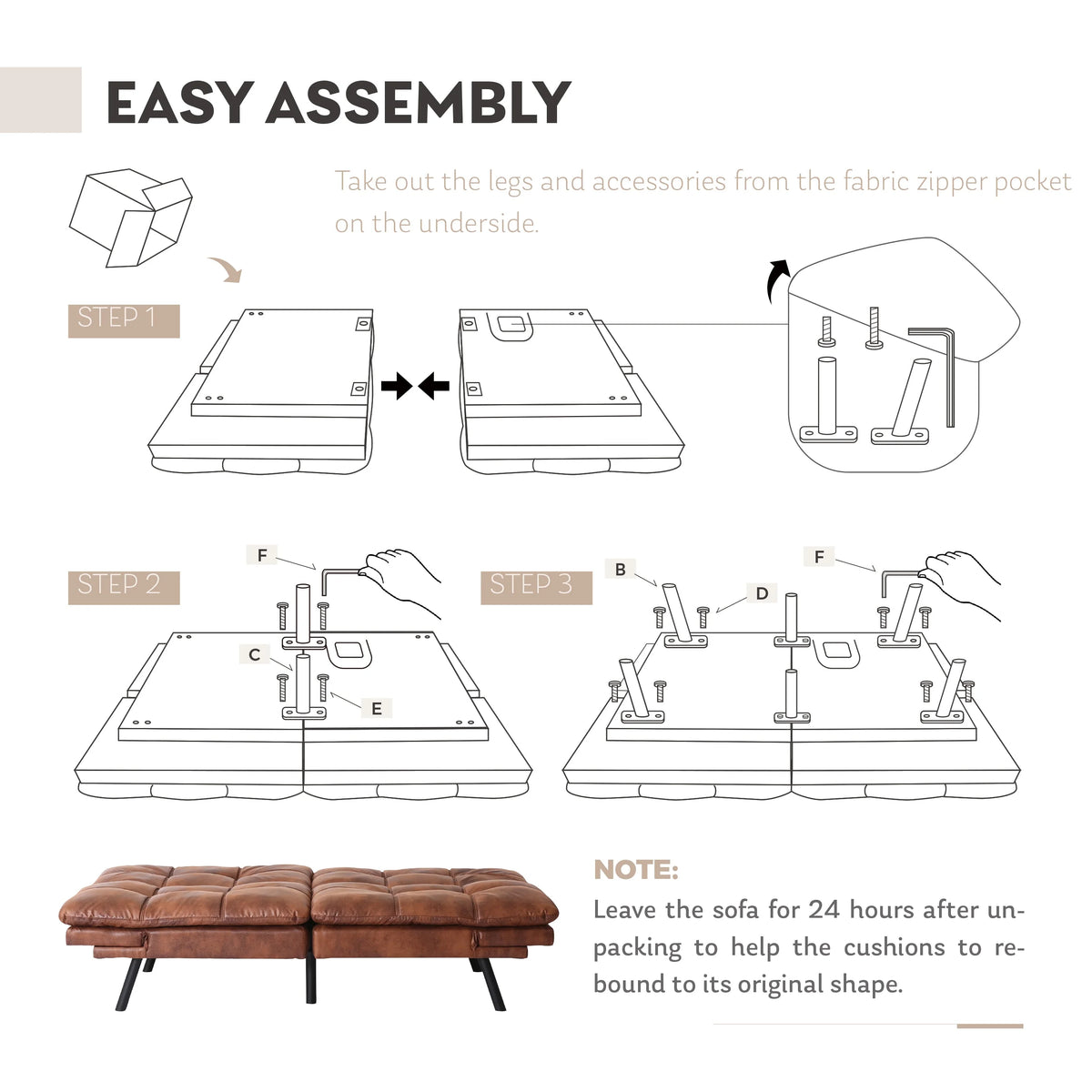 Brown Convertible Memory Foam Futon Sofa Bed Q3905