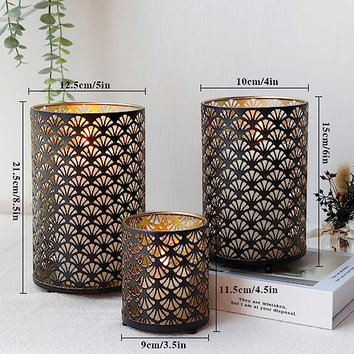 Set of 3 Metal Candle Holders Bronze Hurricane Pillar Candleholder L99366