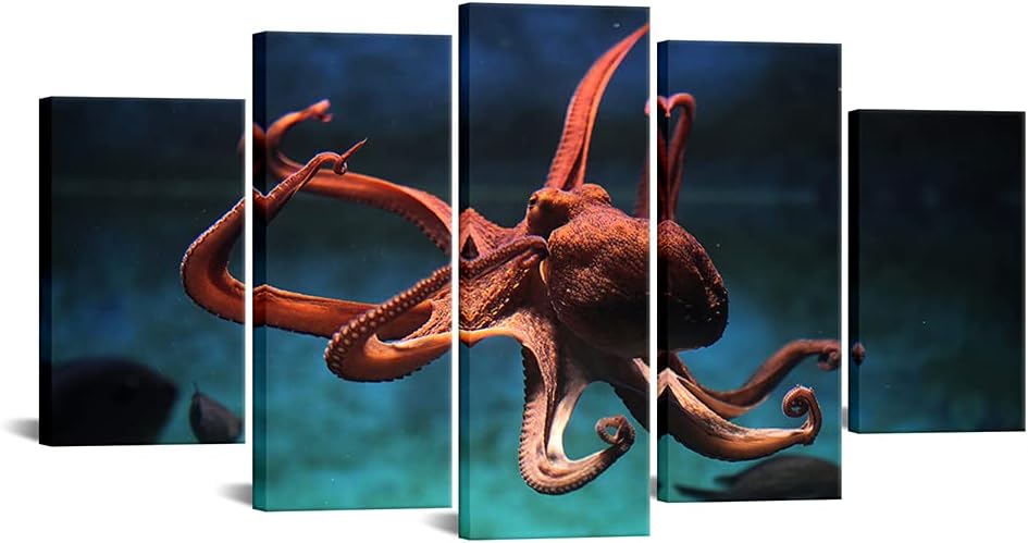5 Piece Blue Octopus Canvas Wall Art P413