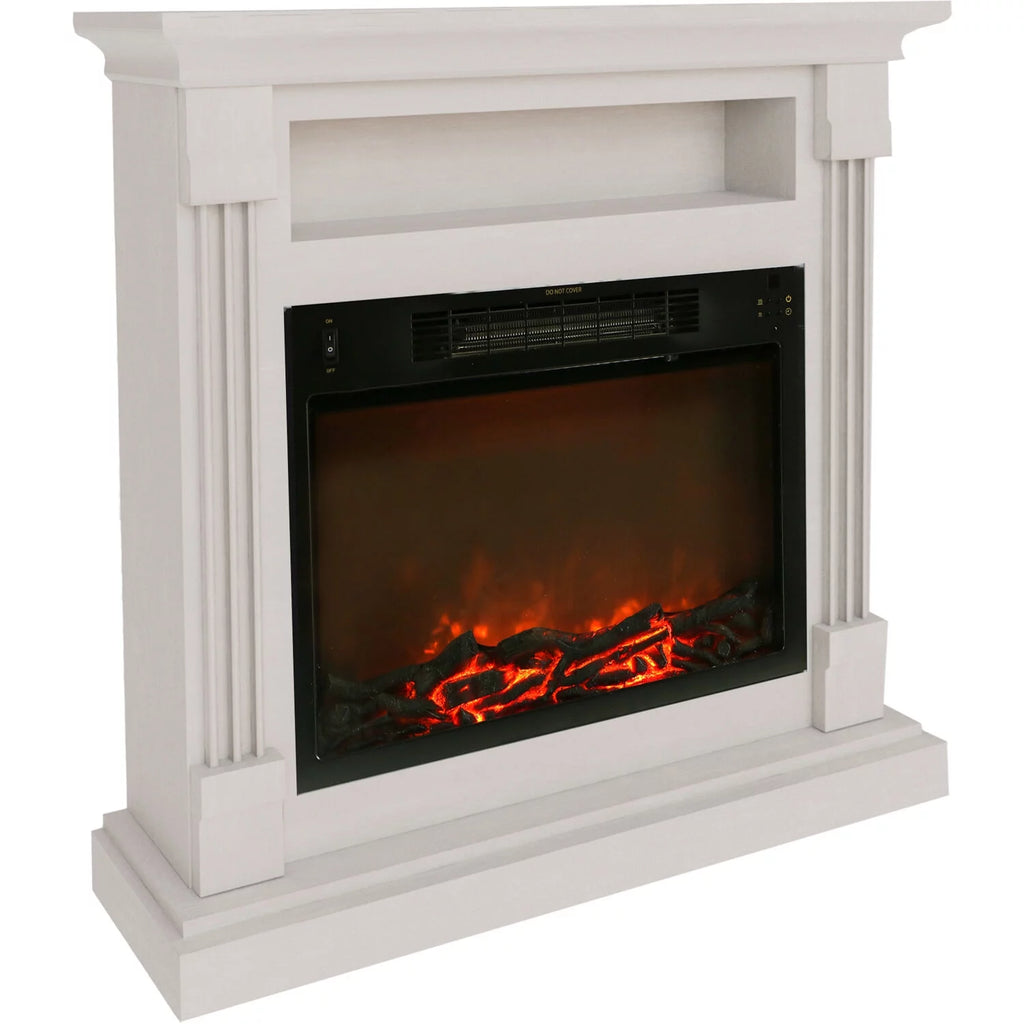 34" Freestanding White Electric Fireplace Heater with Storage Shelf & Remote Control L76137