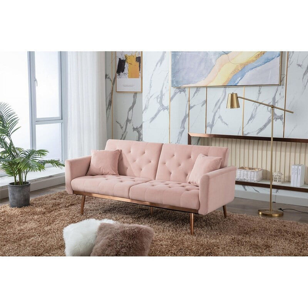 Pink Velvet Folding Sofa Y625