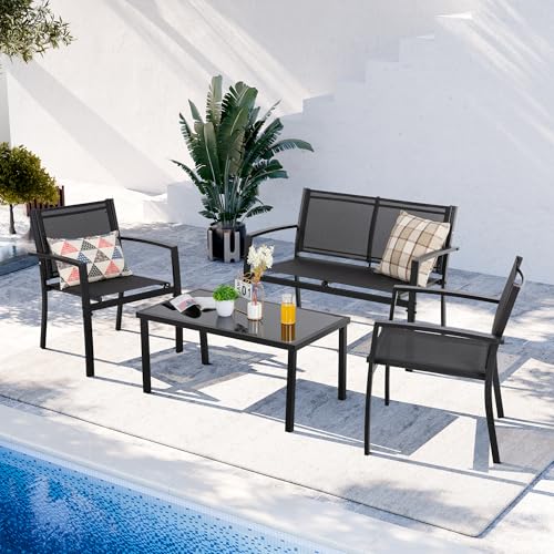 4 Pieces Patio Furniture Set with Glass Coffee Table R455596