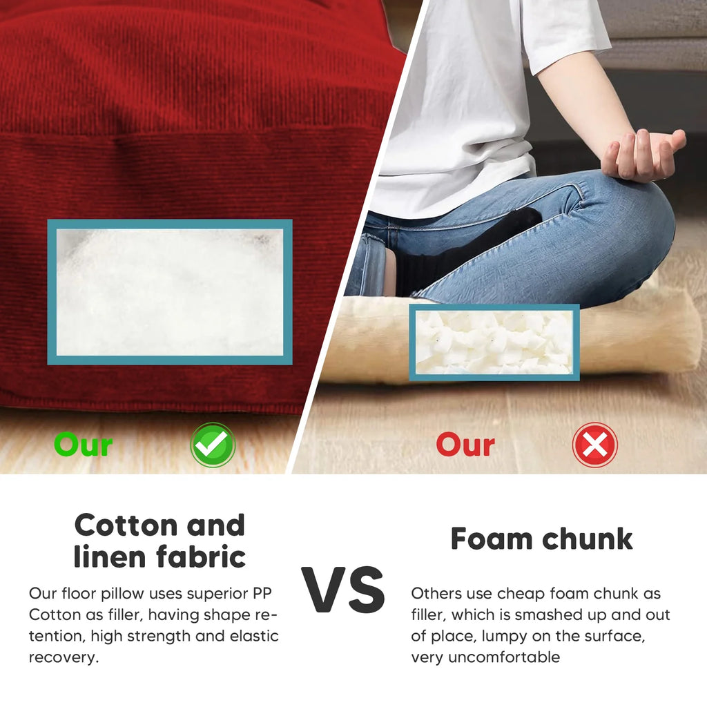 22 Inch Square Cotton Floor Pillow, 2Pcs Wine Red N675880