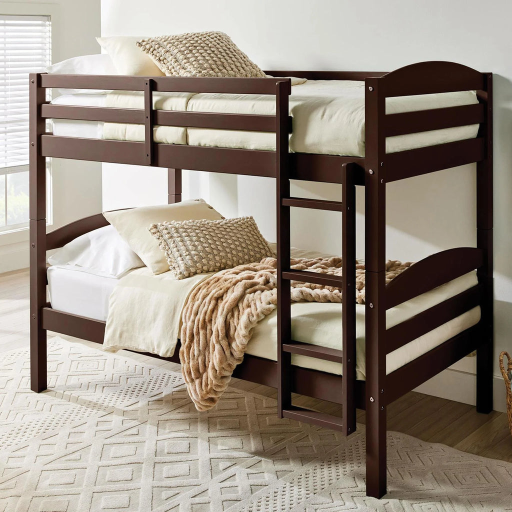 White Solid Wood Twin-over-Twin Convertible Bunk Bed P589