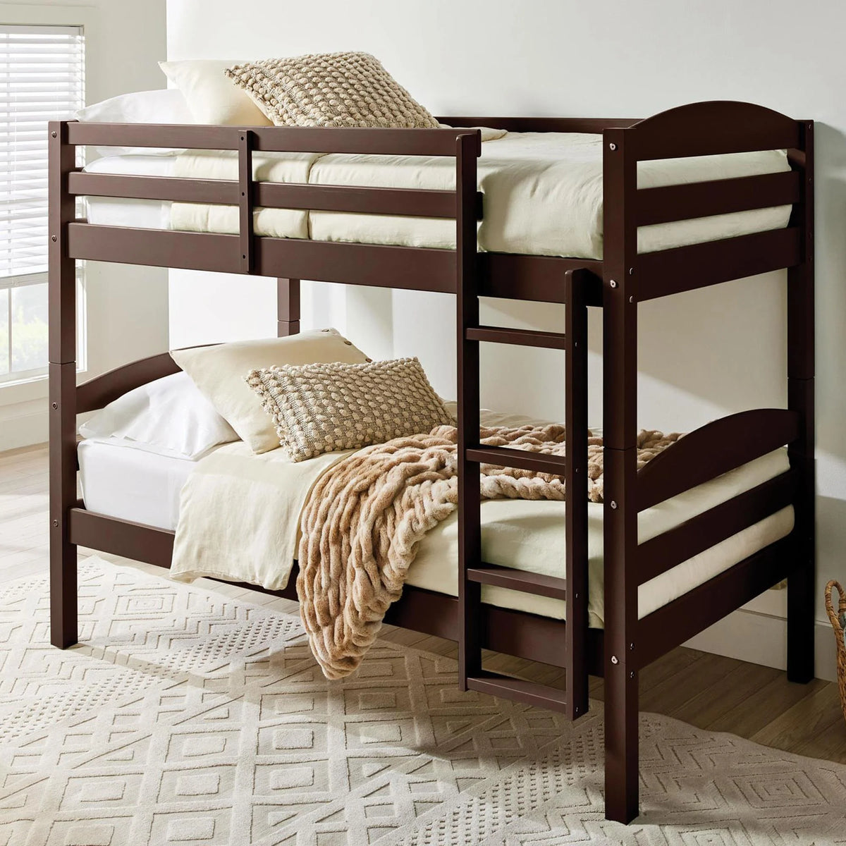 White Solid Wood Twin-over-Twin Convertible Bunk Bed P589