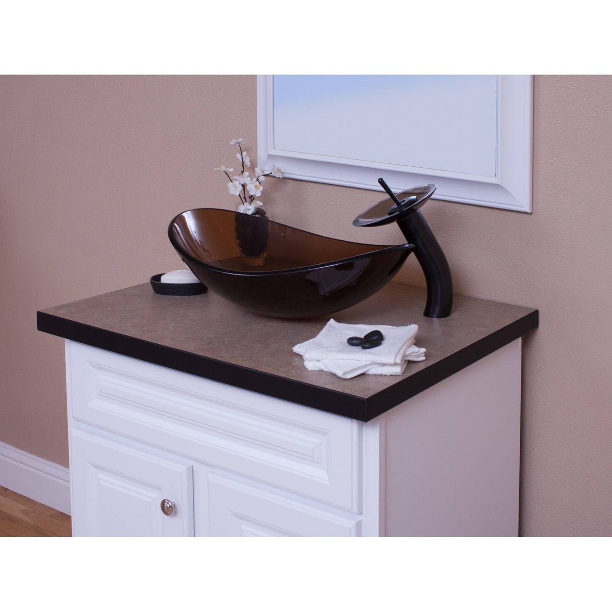 Oil Rubbed Bronze Vessel Faucet with Brown Glass Q636