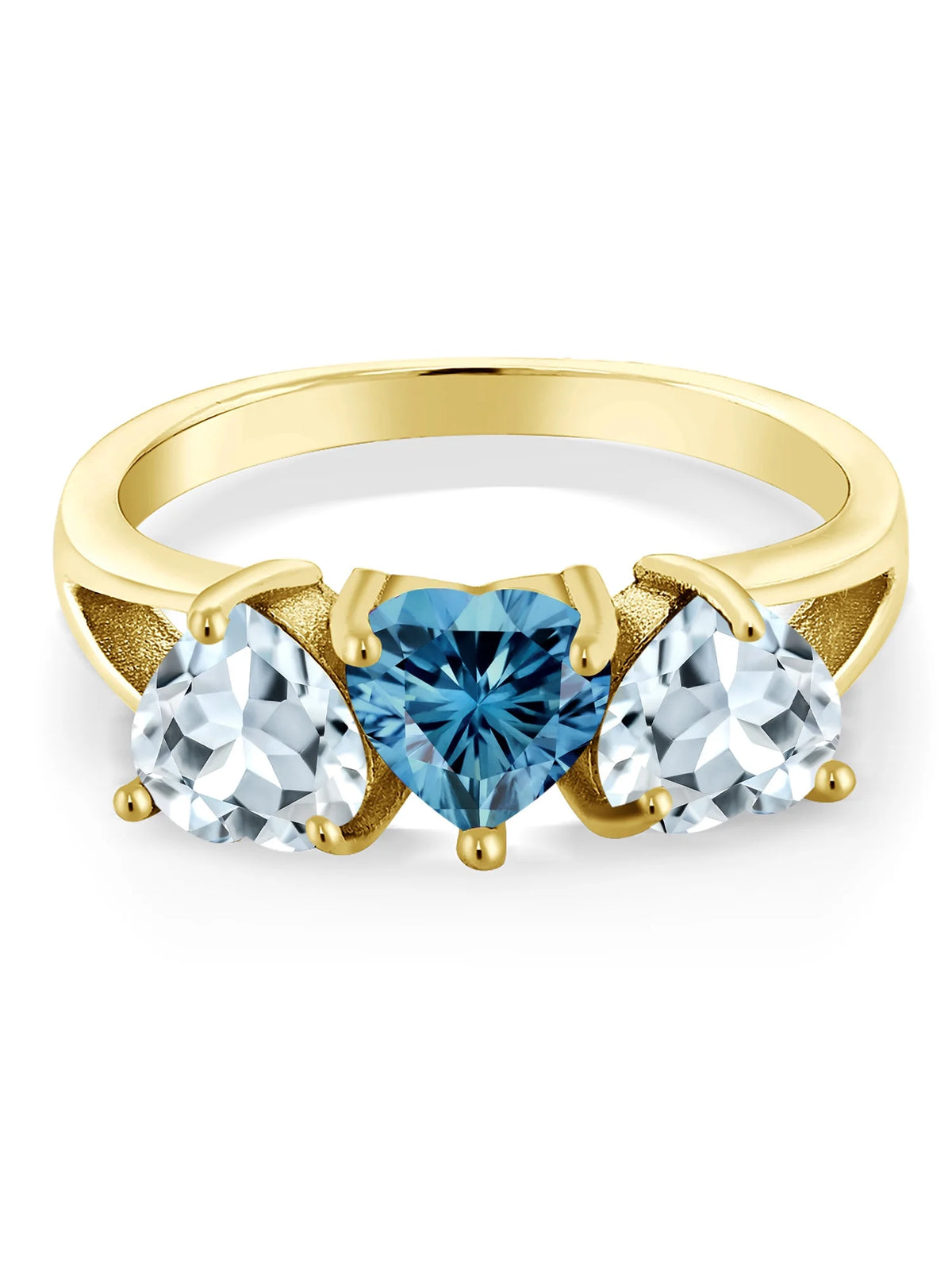 18K Yellow Gold Plated Silver Ring Persian Blue Moissanite Aquamarine (2.26 Cttw) L184